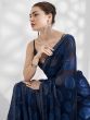 Alluring Blue Swarovski Work Jacquard Festival Wear Saree With Blouse
