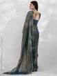 Charming Steel Blue Organza Function Wear Plain Saree with Blouse