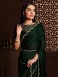 Beautiful Dark Green Satin Event Wear Plain Saree With Velvet Blouse