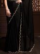 Captivating Black Satin Party Wear Plain Saree With Velvet Blouse
