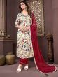 Pretty Off-White & Red Floral Printed Rayon Traditional Salwar Kameez
