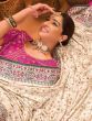 Beautiful Cream Mirror Work Silk Wedding Wear Saree With Blouse