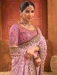 Attractive Pink Mirror Work Banarasi Silk Function Wear Saree With Blouse
