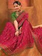 Glamorous Rani Pink Mirror Work Banarasi Silk Wedding Wear Saree
