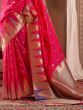 Bewitching Pink Zari Weaving Banarasi Silk Function Wear Saree