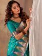 Captivating Teal Green Zari Weaving Banarasi Silk Saree With Blouse