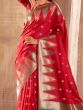 Beautiful Red Zari Weaving Banarasi Silk Wedding Wear Saree With Blouse