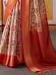 Beautiful Peach Floral Printed Silk Event Wear Saree With Blouse