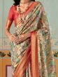 Mesmerizing Beige Floral Printed Silk Festival Wear Saree With Blouse