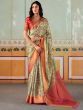 Attractive Beige Digital Printed Silk Traditional Saree With Blouse