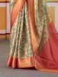 Attractive Beige Digital Printed Silk Traditional Saree With Blouse
