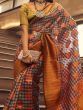 Charming Grey & Orange Zari Weaving Organza Event Wear Saree