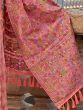 Adorable Peach Floral Weaving Organza Event Wear Saree With Blouse