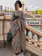 Beautiful Grey Floral Weaving Organza Traditional Saree With Blouse
