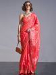 Outstanding Coral Red Zari Weaving Silk Event Wear Saree With Blouse