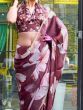 Tantalizing Wine Floral Printed Satin Party Wear Saree With Blouse