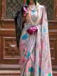 Wonderful Grey Floral Printed Satin Festival Wear Saree With Blouse