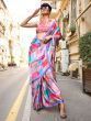 Magnificent Multi-Color Digital Printed Satin Saree With Blouse