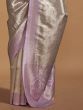 Incredible Silver & Lilac Zari Weaving Silk Event Wear Saree With Blouse