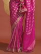 Beautiful Pink Zari Weaving Viscose Wedding Wear Saree With Blouse