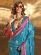 Awesome Sky-Blue Zari Weaving Satin Function Wear Saree With Blouse