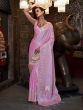 Enchanting Baby Pink Zari Weaving Satin Saree With Blouse