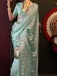 Alluring Turquoise Zari Weaving Satin Festival Wear Saree With Blouse