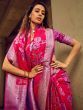 Incredible Pink Zari Weaving Silk Wedding Wear Saree With Blouse