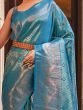 Beautiful Sky-Blue Zari Weaving Silk Festival Wear Saree With Blouse