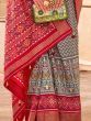 Beautiful Grey & Red Digital Printed Silk Traditional Saree With Blouse