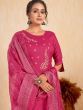 Dazzling Pink Embroidered Rayon Function Wear Pant Suit With Dupatta