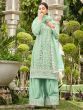 Awesome Mint Green Embroidered Net Palazzo Suit With Dupatta
