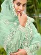 Awesome Mint Green Embroidered Net Palazzo Suit With Dupatta
