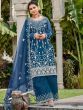 Wonderful Blue Embroidered Net Event Wear Palazzo Suit With Dupatta