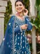 Wonderful Blue Embroidered Net Event Wear Palazzo Suit With Dupatta