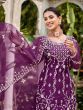Marvelous Purple Embroidered Net Function Wear Palazzo Suit