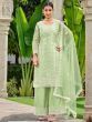 Captivating Pista Green Embroidered Net Palazzo Suit With Dupatta