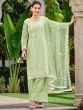 Captivating Pista Green Embroidered Net Palazzo Suit With Dupatta