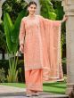 Beautiful Peach Embroidered Net Festival Wear Palazzo Suit With Dupatta
