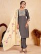 Beautiful Grey Embroidered Silk Festival Wear Pant Suit With Dupatta
