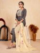 Beautiful Grey Embroidered Silk Festival Wear Pant Suit With Dupatta