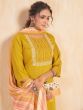 Marvelous Yellow Embroidered Silk Casual Wear Pant Suit With Dupatta
