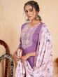 Attractive Purple Embroidered Silk Readymade Pant Suit With Dupatta