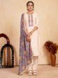 Outstanding Cream Embroidered Silk Festival Wear Pant Suit With Dupatta
