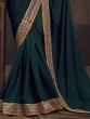 Wonderful Teal Green Heavy Border Vichitra Reception Wear Saree