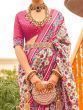 Adorable Off-White & Pink Patola Printed Silk Traditional Saree 