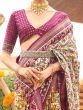 Charming Cream & Purple Patola Printed Silk Saree With Blouse