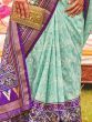 Alluring Sky-Blue & Purple Patola Printed Silk Saree With Blouse