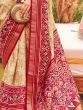 Charming Cream & Red Patola Printed Silk Wedding Saree With Blouse