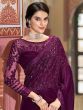 Splendid Dark PurpleThread Embroidery Silk Saree With Blouse